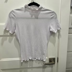 white lettuce trim short sleeve mock neck